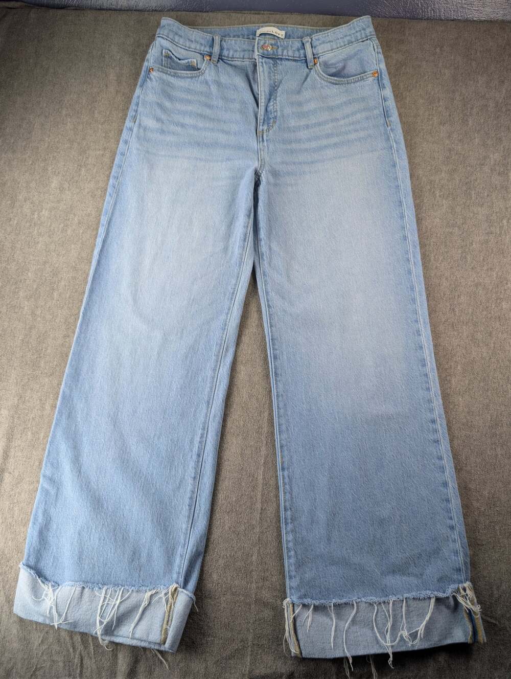 LOFT Light Wash Wide Leg Jeans Size 29/8 Distressed Frayed Cuff Denim Y2K